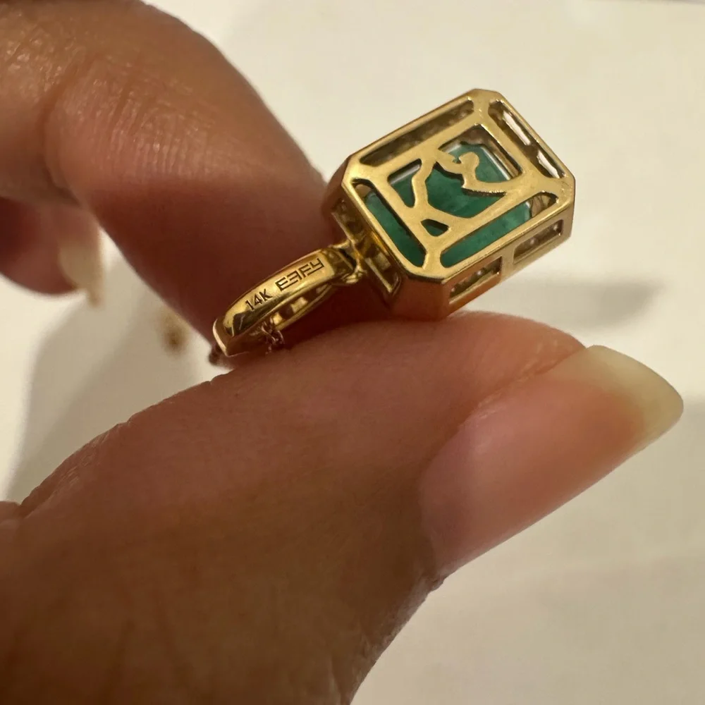 Authentic EFFY Natural Emerald & Diamond Pendant 14K gold and gold chain